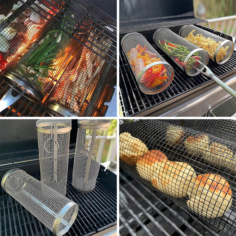 Grille rotative barbecue en acier inoxydable